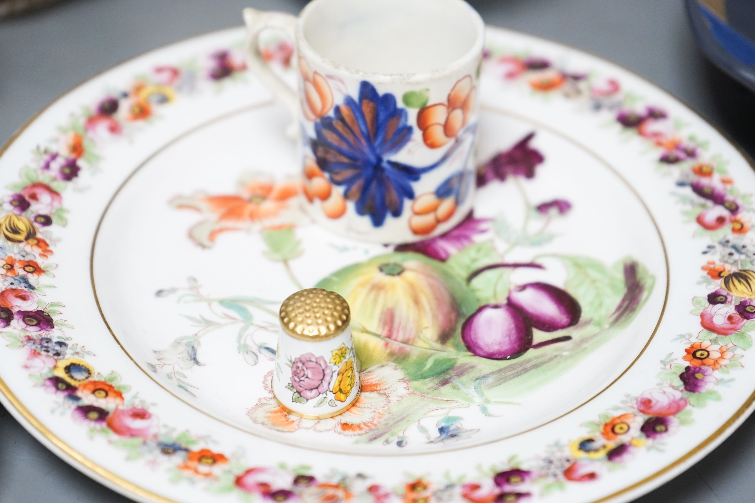 A group of Continental ceramics, a Bohemian glass goblet and Royal Crown Derby items